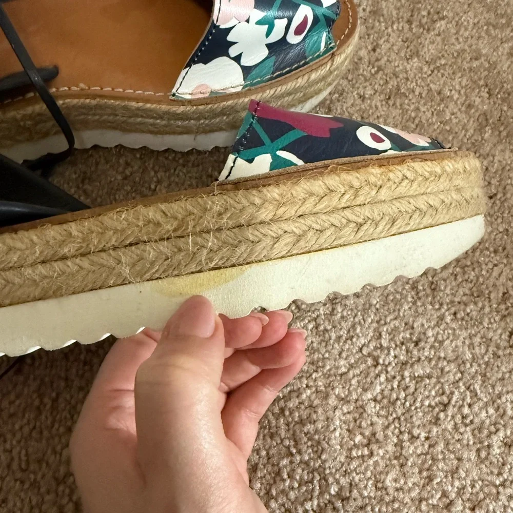 Delman Floral Espadrille Platform Sandals | Ankle Tie | Size 8